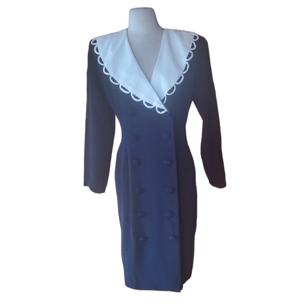1980s Scarlett Black & White Career‎ Dress
